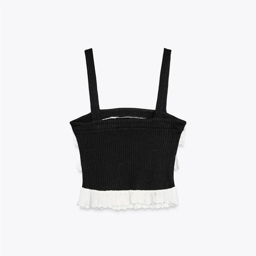 Zara Black and White Striped Ruffle Tank Top - Picture 4 of 7
